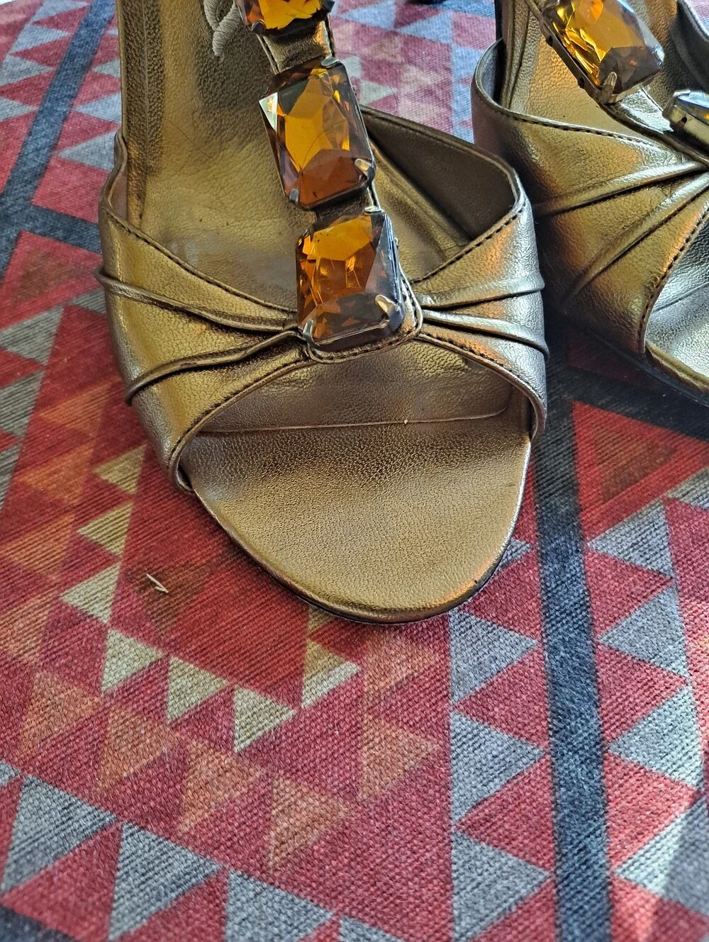 Nina Metallic Gold T-Strap Gemstone High Heels